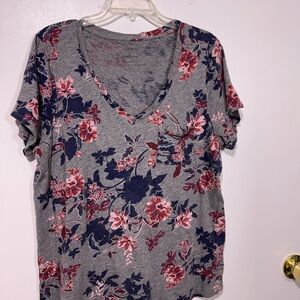 Torrid Floral V-Neck Women's Top - Gray and Pink